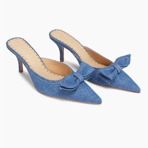 NIB Schutz Claire Bow 75MM Denim Mules